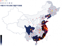 中国2021年大润发门母婴千元销量 [地理坐标,地图,散点图]