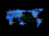 中国在中心的世界地图 [地理坐标,路径图]